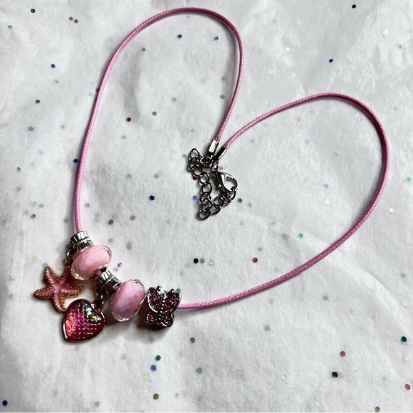 NEW PINK STARFISH HEART & BUTTERFLIES CHARM NECKLACE - Picture 4 of 4